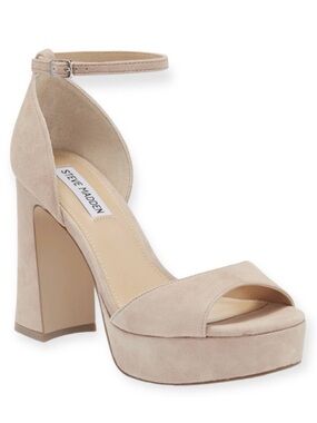 STEVE MADDEN Spence Heels Ankle Strap Platform Sandal Beige Suede Neutral NWT